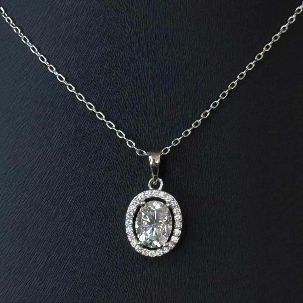 1.8 Ct Elegant White Gold Overlay Oval Pendant Necklace
